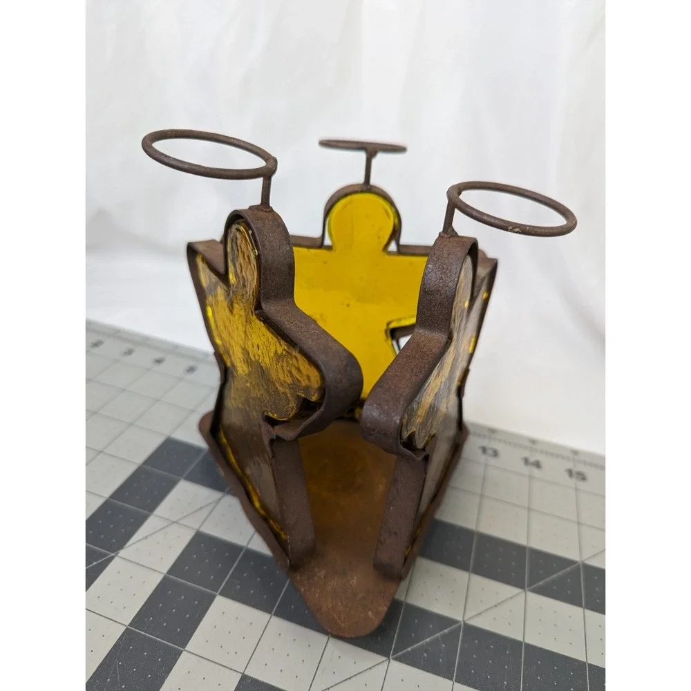 Glass‎ Metal Angel Candle Holder Primitive 7 Inch Tall